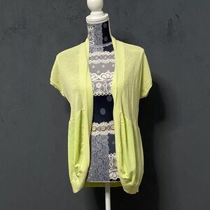 Chico's 0 Womens Small Neon Yellow Open Knit Short Sleeve Open Front Cardigan